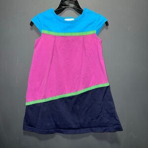 Hanna Andersson Dress Girls 110cm US 5 Short Sleeve Color Block Dress Blue Green